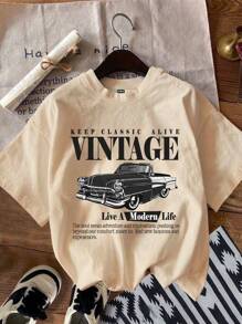Camiseta Feminina Com Estampa Retrô De Carro Casual, Verão