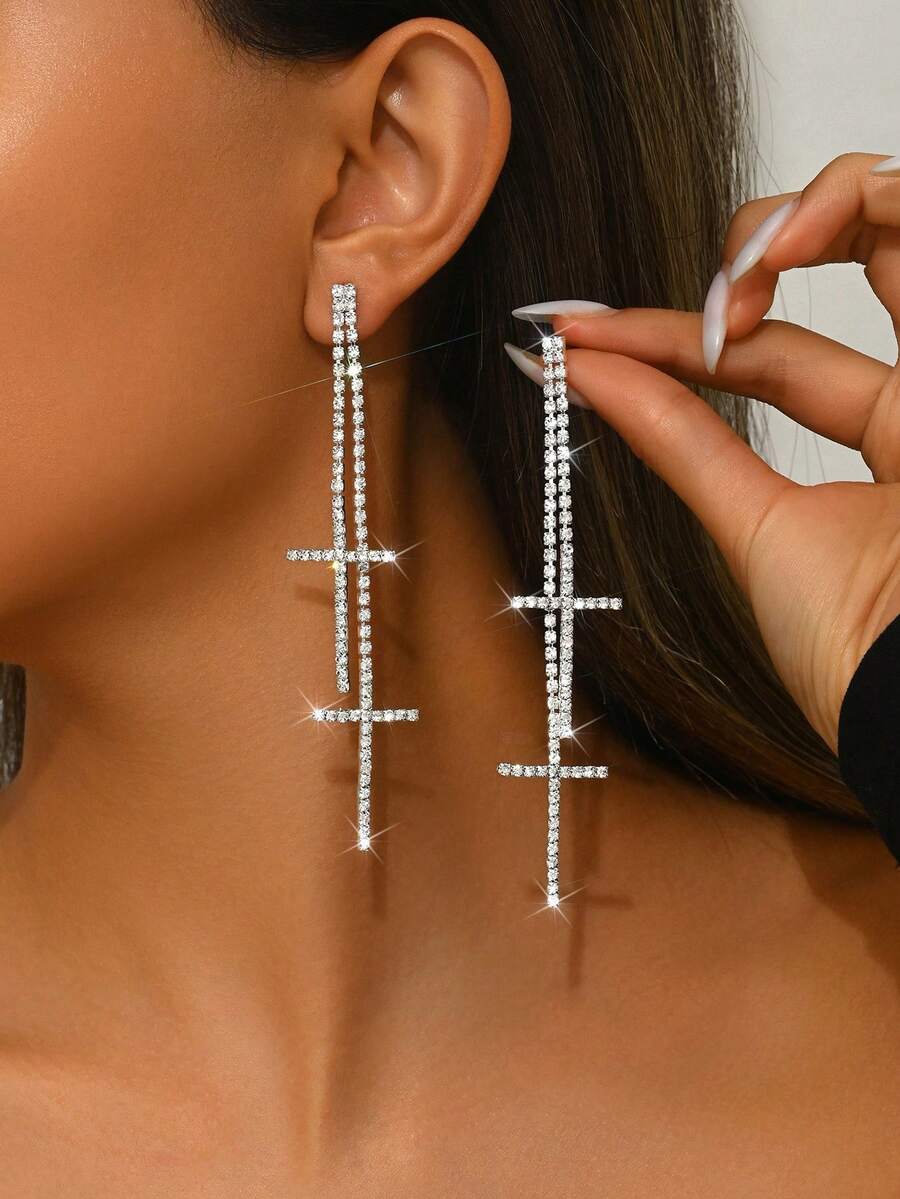 一对欧美风十字流苏耳环，新款中国风流苏高端耳环 - Y0200 - 查看 1