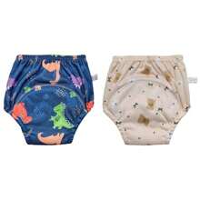 Paquete de 3 pantalones de entrenamiento para ir al baño reutilizables y lavables para niños y niñas pequeños, con patrones de animales lindos, ajuste regular, sin cintura, estiramiento medio, pantalones de pañal de entrenamiento para recién nacidos, material suave para lavar a máquina o a mano - un gran regalo para baby shower para varias ocasiones