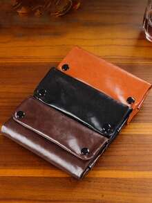 1pc Vintage Dual Buckle Multifunctional PU Leather Tobacco Pouch, Portable Tobacco Pipe Accessories For Men ,Smoking Accessories, Cigarette Storage, Cigarette Holder Case - Solid Color - View 2