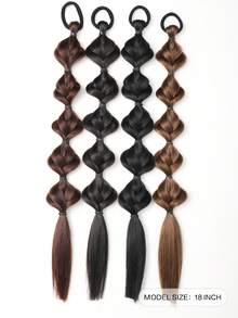 2 件自然造型泡泡发髻接发儿童可爱灯笼发髻假发带可快速造型亚洲纤维尾 - 自然黑 - 查看 3