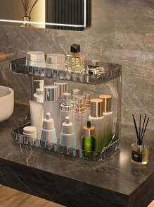 1 pieza Estantería de almacenamiento de maquillaje, Caja de almacenamiento transparente sencilla, Organizador de tocador, Soporte para productos de cuidado de la piel de gran capacidad, Apto para botellas, tazas, cosméticos, Decoración de habitación, Decoración del hogar, Accesorios de baño, Para vacaciones en la playa, Colección de baño, Colección de dormitorio, Gran capacidad