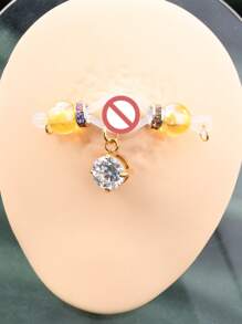 2Pcs Fake Nipple Rings For Women Sparkling Non-Piercing Dangle Nipplerings Nipple Fake Nipple Piercing Jewelry Sexy Women Clothing Accessories