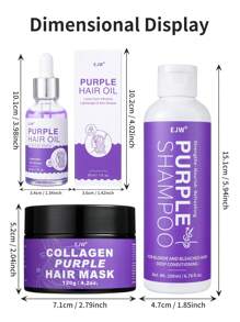 2 Peças Conjunto de Shampoo Roxo e Máscara de Cabelo para Cabelos Loiros, Grisalhos - Cabelos Coloridos - Infundido com Óleo de Cocos Nucifera, Repara, Hidrata e Ilumina