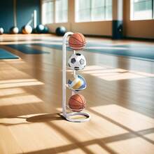 Estantería móvil de piso de cuatro niveles para almacenamiento de baloncesto, cesta de almacenamiento sencilla para el hogar de fútbol, voleibol, estantería de almacenamiento de pelotas - Blanco - Ver 2