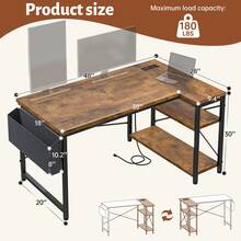 EnHomee 48" Computer Desk With Power Outlets, Gaming Desk With Reversible Shelves, Office Desk For Corner Space, L Shaped Desk For Bedroom, Home Office Desks For Study Writing - Xem 2