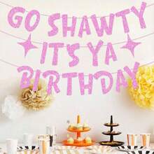 DIY 串闪粉 1 件 Go Shawty It's Ya Birthday 趣味生日金色闪光横幅 - 生日派对用品、创意和礼物 - 21 岁、30 岁、40 岁、50 岁、60 岁、70 岁、80 岁成人生日装饰、圣诞节