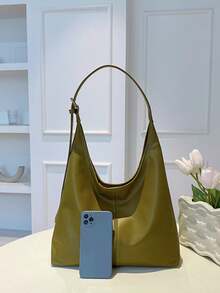 2021年流行时尚链条单肩包，托特包款式的手提包，简约风格女包，女士时尚新月包 - 綠色 - 查看 6