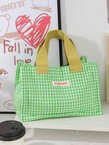 1 pieza Bolsa de almuerzo de color fresco con cuadrícula, caja de almuerzo reutilizable con asa, bolsa de almuerzo con gran capacidad para campamento, senderismo, salidas de primavera, picnics, bolsa portátil de almacenamiento de alimentos, bolsa de almuerzo linda para mujer, maestro, estudiante, trabajador de oficina