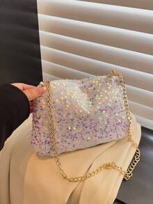 1pc Shiny PVC Zippered Clutch Crossbody Bag, Fashionable & Stylish Wallet Pouch Suitable For Women Party Outfit - White - View 8