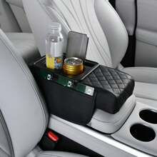 Car Center Console Height Increasing Armrest Cushion Multifunctional PU Leather Armrest Pad With Cup Holder Universal Car Armrest Pillow