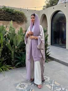 1pc Satin Abaya, Refined Craftsmanship, Elegant High-Quality Material, Fashionable Open Cardigan Design For Women's Daily Wear (Without Hijab),Robe,Modest