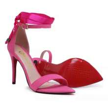 Sandalia Salto Alto Bico Folha Detalhe Cetim Sandália de Luxo Social Clássica Fina Sapato de Luxo