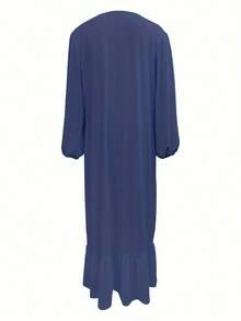 Vestido de mujer de unicolor con mangas abullonadas y dobladillo con volantes, estilo musulmán, para primavera/otoño