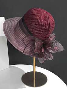 1pc Women's Fashion Floral Mesh Sun Hat, Spring/Summer Breathable Sun Protection Bucket Hat Suitable For Outdoor Use, Hollow Knit Patchwork Organza Sun Cap, New Arrival Summer Travel Fishing Hat, Gift/Everyday Essential