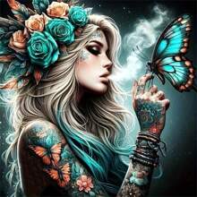 5D DIY Large Size Diamond Painting Kit For Beginners, Round Full Drill Canvas Art With Butterfly Girl Design, Perfect For Home Bedroom Entryway Study Bathroom Wall Decor, Festive Gift