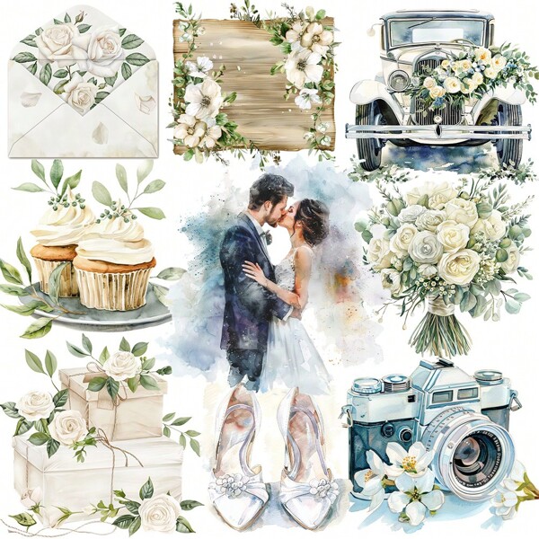 1 Pack Vintage Floral White Wedding Decoration Stickers For Scrapbooking, DIY Diary Album Photo Notebook Office Supplies Craft Materials