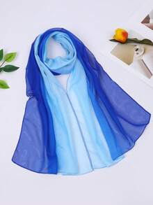 1 件时尚渐变色女士围巾，适合日常、通勤、户外、派对、节日穿着，可作为配饰彰显女性魅力 - 漸層藍色 - 查看 3