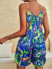 Women's Beach Outfits Vibrant Paisley Print Strappy Sleeveless Romper, Summer Wide Leg Jumpsuit For Women(S-XXL), Casual Sleeveless One Piece For Vacation Outfits Woman - Blue - View 3