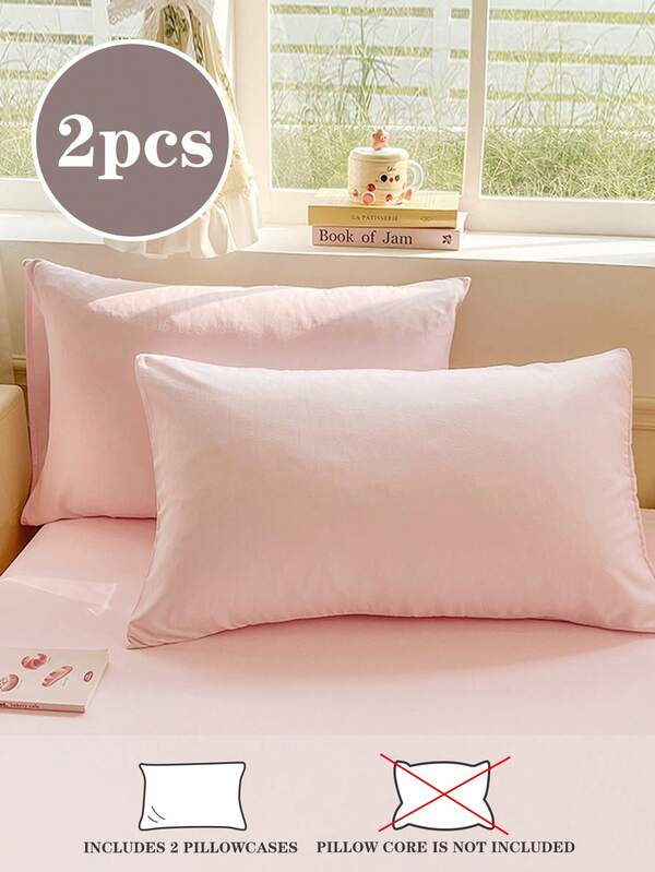 2 piezas Rosa, súper suave, transpirable, sencillo, adorable niña, unicolor, niños y niñas, estudiante de escuela, dormitorio, usar durante las 4 estaciones, un par de fundas de almohada tamaño individual, doble, queen, king