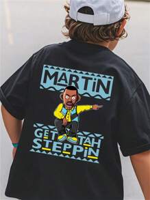 Camiseta de manga corta y cuello redondo informal con estampado gráfico de dibujos animados para niños, ideal para el verano