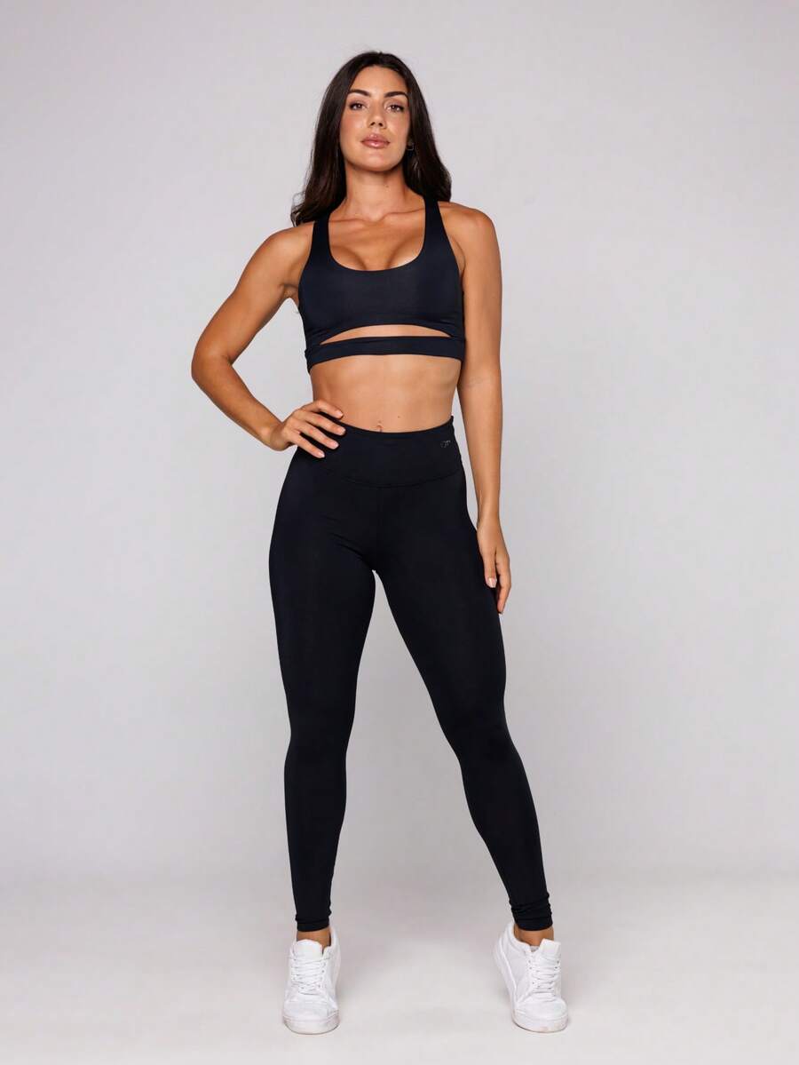 LOT FITNESS Women's Gym Set Polyamide Premium Women's Top Curved Base And Basic Leggings Essential Collection - màu đen - Xem 1