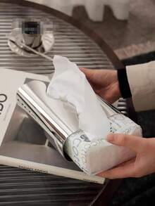 1pc Light Luxury Style Super Mirror Stainless Steel Tissue Box, Home Living Room Creative Paper Box, Desktop Tissue Box - Silver - View 4