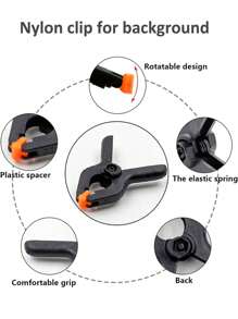12pcs Plastic Spring Clamps, Small Heavy Duty Clips For Crafts, Backdrop Stand, Woodworking, Photography Studios Multi-Purpose Spring Clamps - Strong Grip Plastic Clips For Woodworking, Photography Backdrops & Crafts
