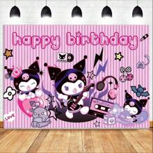 Telón de fondo decorativo de Sanrio, tela con tema de dibujos animados lindos - Hello Kitty, My Melody, Kuromi, Cinnamoroll, Pochacco, adecuado para fiestas, fotografía, interior/exterior, decoración del hogar