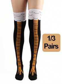 1 par/3 pares de calcetines largos hasta la rodilla con estampados gráficos abstractos divertidos de patas de pollo para hombres
