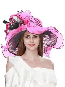 1pc Women Organza Butterfly Church Derby Hat Wide Brim Sun Hats For Wedding Tea Party Fascinator Hat For Women Ladies Elegant Lace Hat - A - View 16