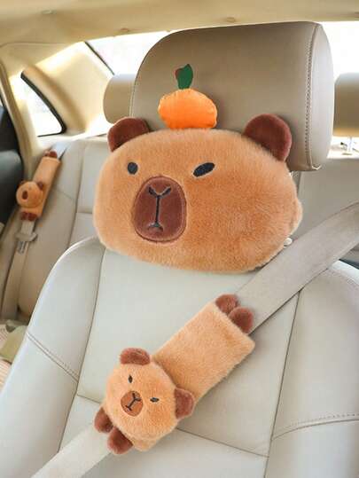 Capybara Bil Nackstöd Kudde Säkerhetsbältesskydd Söt Plysch Capybara Säkerhetsbältes Axelskydd Bilsäten Tillbehör