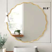 Wall Decoration Modern Sun Flower Wave Mirror Aluminum Alloy Frame Round Mirror Bathroom Bedroom Living Room House Office Entrance