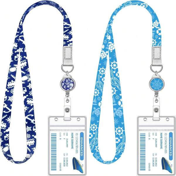 2 paquetes de accesorios esenciales de cordones para cruceros - Enrollador retráctil resistente con soporte para tarjeta de identificación y clip para tarjeta de identificación, para tarjetas de crucero, útiles escolares, vuelta al cole