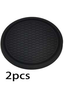 2pcs Crystal Studded Car Cup Holder Coasters, Round Silicone Anti-Slip Heat Insulation Mat, Car Accessories With Rhinestone Decor