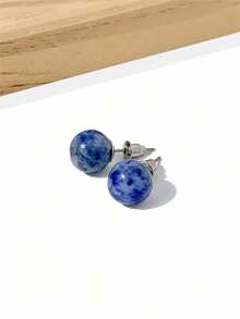 1 对 10 毫米圆形天然石耳钉，优雅时尚的女士珠宝 - 天然石耳釘 - 查看 20