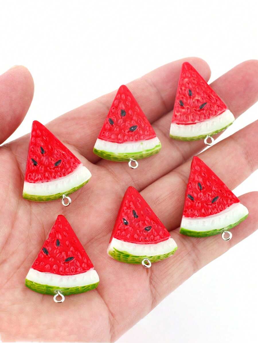 10 件生动的树脂西瓜片吊坠，时尚 DIY 珠宝制作用品，适用于项链、手链、耳环、钥匙扣 - 逼真的水果设计，带金属环 - 10件水果 - 查看 1