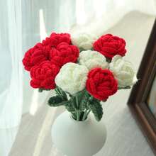 1/3/6/10朵手工钩编玫瑰花，装饰花束，仿真花，手工花，毛线花。新娘捧花，送给她的礼物，母亲节礼物，教师节礼物，创意礼物。可用作餐厅、客厅、卧室、婚礼、派对的家居装饰。适合春夏装饰、新年、情人节、复活节、开学季、婚礼、生日和其他节日。 - 紅色 - 查看 6
