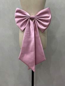 1件裝 玫瑰紅緞面單層後蝴蝶結 39cm+ 長緞帶 55cm 腰部布料裝飾配件 - 彩色 - 查看 26