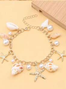 1 pieza Cadena de Body para mujer de playa, cadena de cintura con diseño de estrellas de mar y conchas de estilo oceánico, usar con bikini sexy