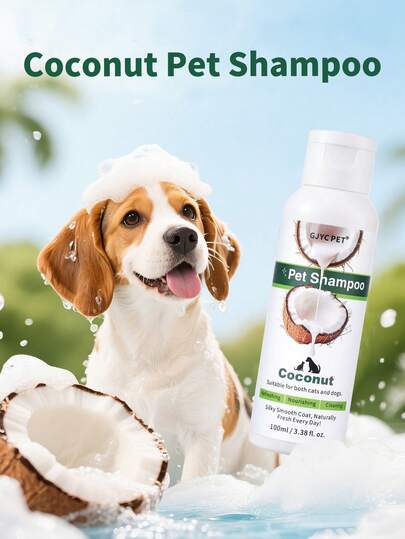 PETSIN Coconut Pet Shampoo For Dogs & Cats, 3.38 Fl Oz - Natural Moisturizing Shampoo With Coconut Oil, Gentle Cleansing For Soft, Shiny Fur, For All Skin Types, Fresh Coconut Scent