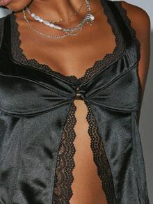 Women's Y2K Lace Tankini Top With Cutout See-Through Sleeveless Slit Sexy Slim Top For Summer Streetwear Grunge Clothes - 黑色 - 查看 3