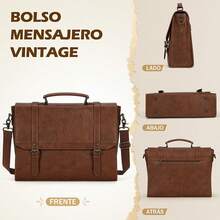 Portafolios para Hombre Maletin Retro Cuero 15.6 Pulgadas Portafolio Impermeable Bolsa de Mensajero Grande Portafolios para Laptop,para Oficina, Negocios, Viajes, Universidad - Marrón - Ver 4