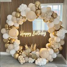126 piezas Juego de arco y corona de globos dorados con arena blanca, globos blancos y dorados de látex metálico, adecuado para decoración de bodas de estilo bohemio, despedidas de soltera, fiestas de compromiso, cumpleaños, decoración del baño, aniversarios y decoración del hogar.