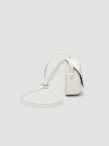 1 chiếc túi đeo chéo vuông PU màu trơn, hoàn thiện bóng, phù hợp cho phụ nữ sử dụng hàng ngày - Màu be - Xem 3