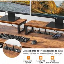 Escritorio de Computadora con 2 Cajones de Tela y Tomas de Corriente, Escritorio de Oficina con 2 Soportes para Monitor,Mesa de Escritura para Juegos con Soporte para Anfitrión 120*48*75cm - Marrón Mocha - Ver 4