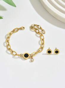 3er Set Luxuriöser Schmuck mit kubischen Zirkoniasteinen, bestehend aus Brosche, Armband und Ohrringe für Damen, geeignet für den täglichen Sommer Outfit