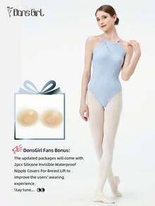 DonsGirl 1件装女士交叉褶皱露背芭蕾舞紧身衣，舞蹈表演服 - 淺藍色 - 查看 4