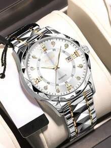 Reloj de cuarzo casual y de negocios para hombres con calendario, con correa de acero inoxidable. Adecuado para decoración de la vida diaria y regalos navideños.