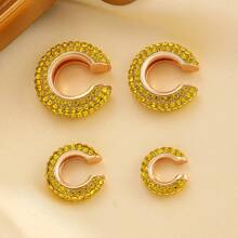 4pcs/8pcs Punk Hip-Hop Copper Inlaid Zirconia C-Shaped Clip-On Earrings Set, Simple & Stylish Jewelry For Women, Versatile Daily Wear